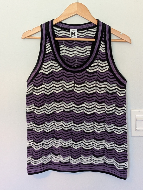 Missoni Tops - Missoni Purple, Black & White Striped Knit Tank Top